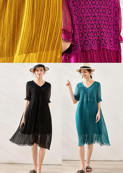 Fitted Yellow V Neck Hollow Out Spring Maxi Dress Short Sleeve