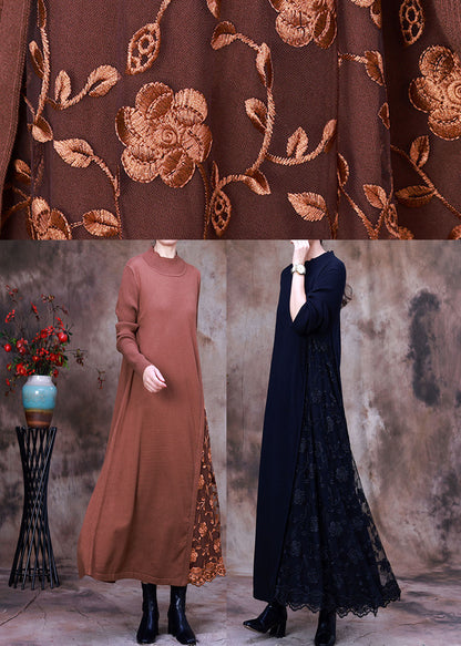 Diy Black Knit Patchwork Fall Long Sleeve Dresses