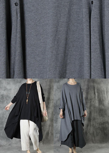 Black O-neck Asymmetrical Design Fall Top Long Sleeve