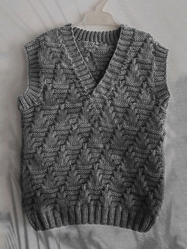 Men's Vintage Trees Jacquard Cozy Knit V Neck Vest artswardrobe