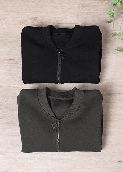 Italian Black Zippered Hooded Coat Spring