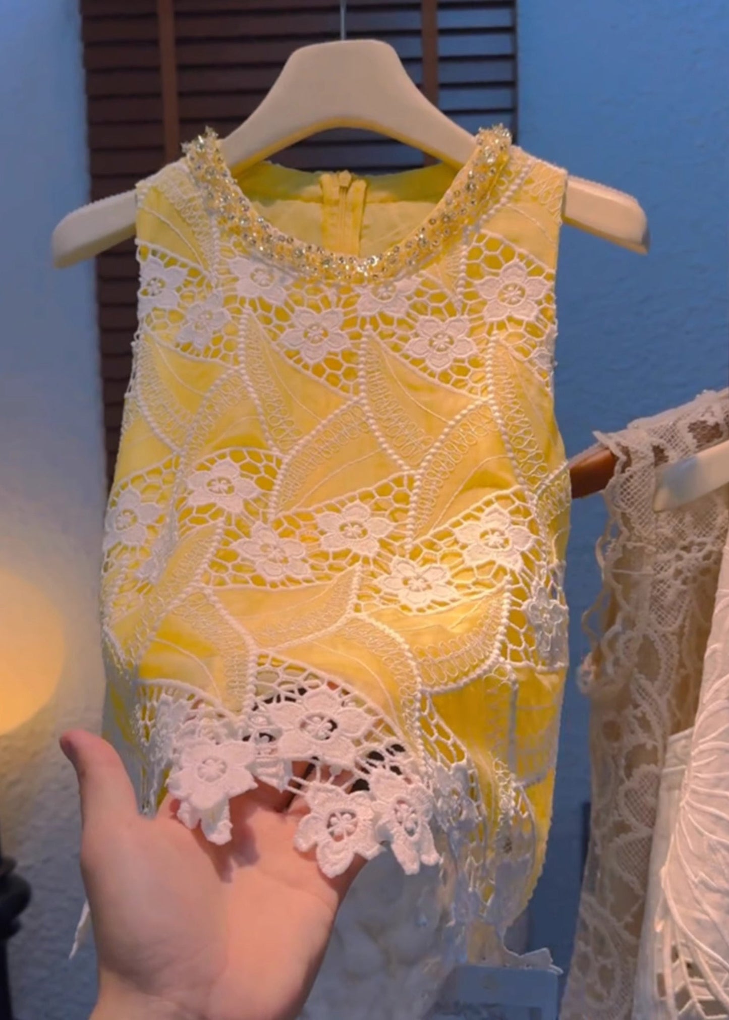Handmade Yellow Zippered Hollow Out Cotton Tank Sleeveless