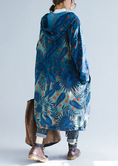 Italian Navy Drawstring Print Hooded Coat Spring