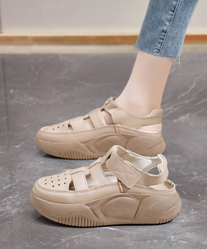 Comfy Beige Hollow Out Platform Walking Sandals