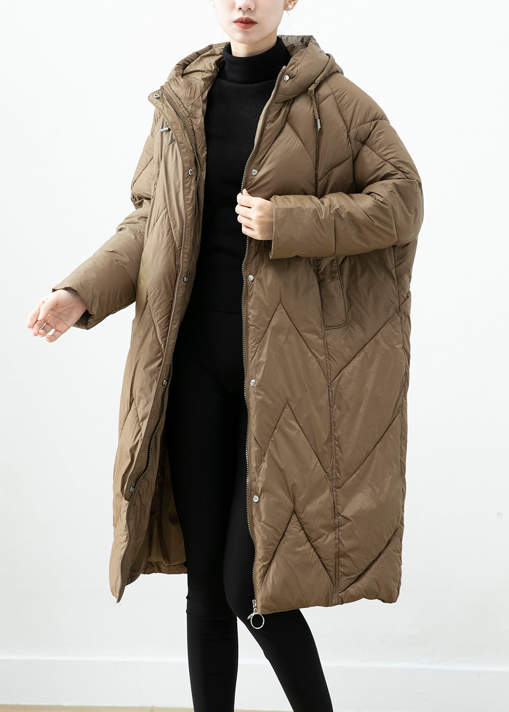 Coffee Hooded Cotton Filled Puffers Jackets Winter