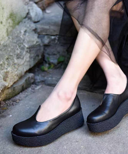 Splicing Platform Heels Blackish Green Cowhide Leather