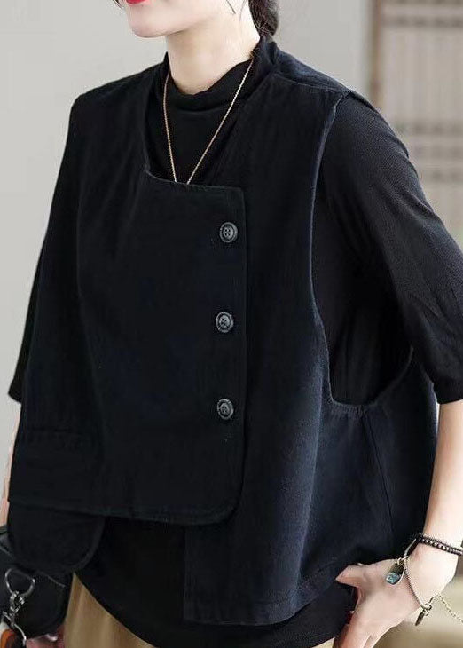 Classy Khaki Retro Button Asymmetrical Design Fall Vest