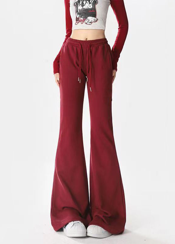 Mulberry Pockets Drawstring Cotton Flared Trousers Spring