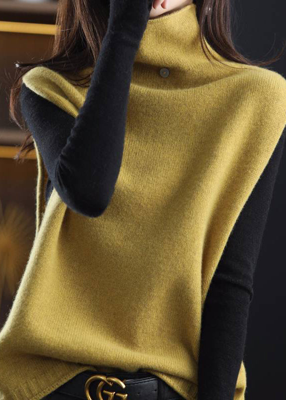 Stylish Blackish Green Turtle Neck Thick Woolen Knit Vest Sleeveless