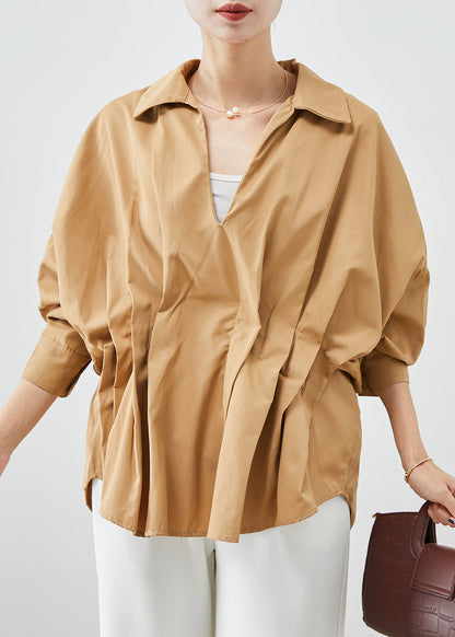 Khaki Oversized Wrinkled Cotton Shirts Batwing Sleeve