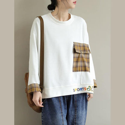 White Cotton Clothes for Long Sleeve Art Embroidery Pockets Blouses