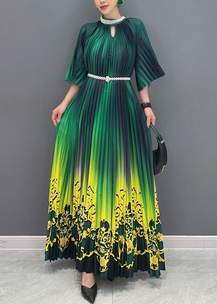 Gradient Color Green Print Long Dresses Summer