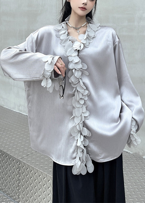 French Grey V Neck Shirts Fall