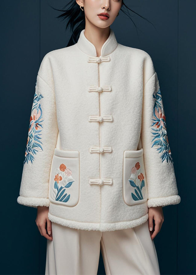 Beige Print Pockets Teddy Faux Fur Coats Winter