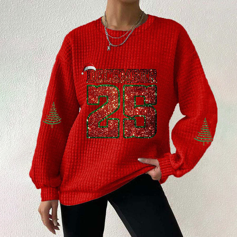 Comstylish Women's Christmas Graphic 25 December Casual Waffle Sweatshirt