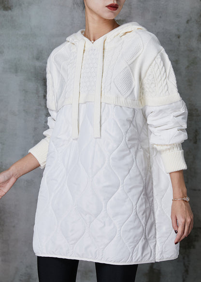 White Hooded Patchwork Knit Sweatshirt Spring