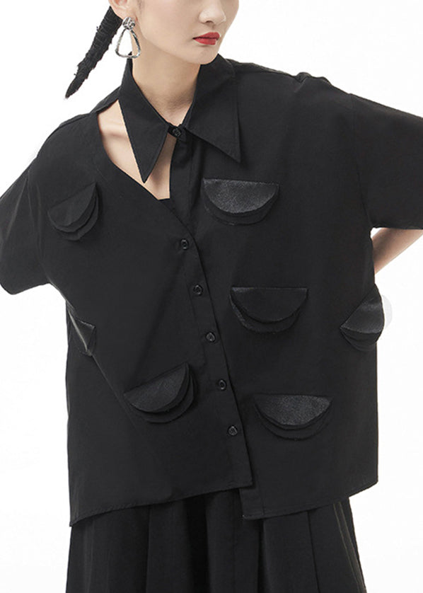 Black Asymmetrical Design Shirt Top Short Sleeve