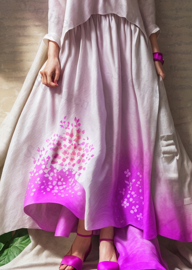 Boutique Gradient Color V Neck Wrinkled Silk Long Dress Summer
