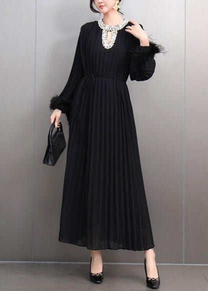 Italian Red O-neck Wrinkled Patchwork Zircon Maxi Dresses Spring