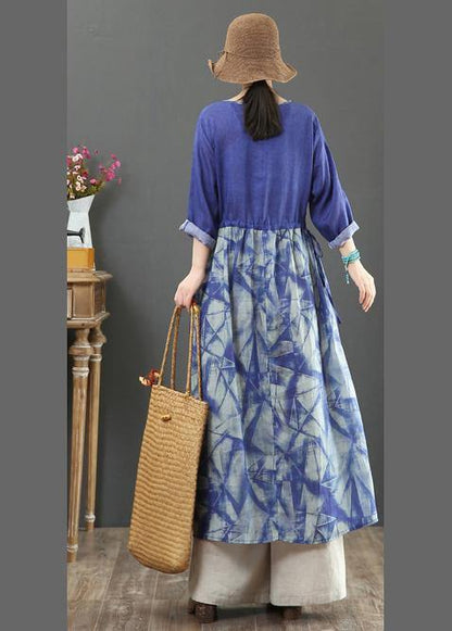 V Neck Patchwork Spring Quilting Clothes Runway Purple Print Dress