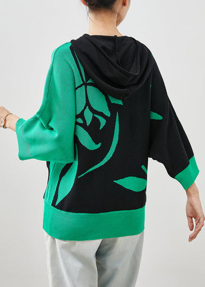 Colorblock Hooded Print Knit Pullover Sweatshirt Spring