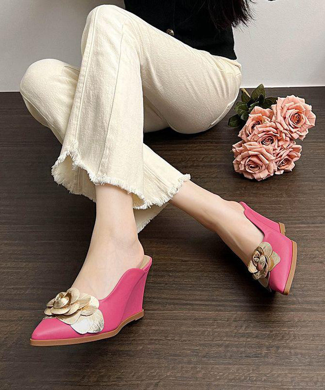 Pink Wedge Heels Slide Sandals Pointed Toe