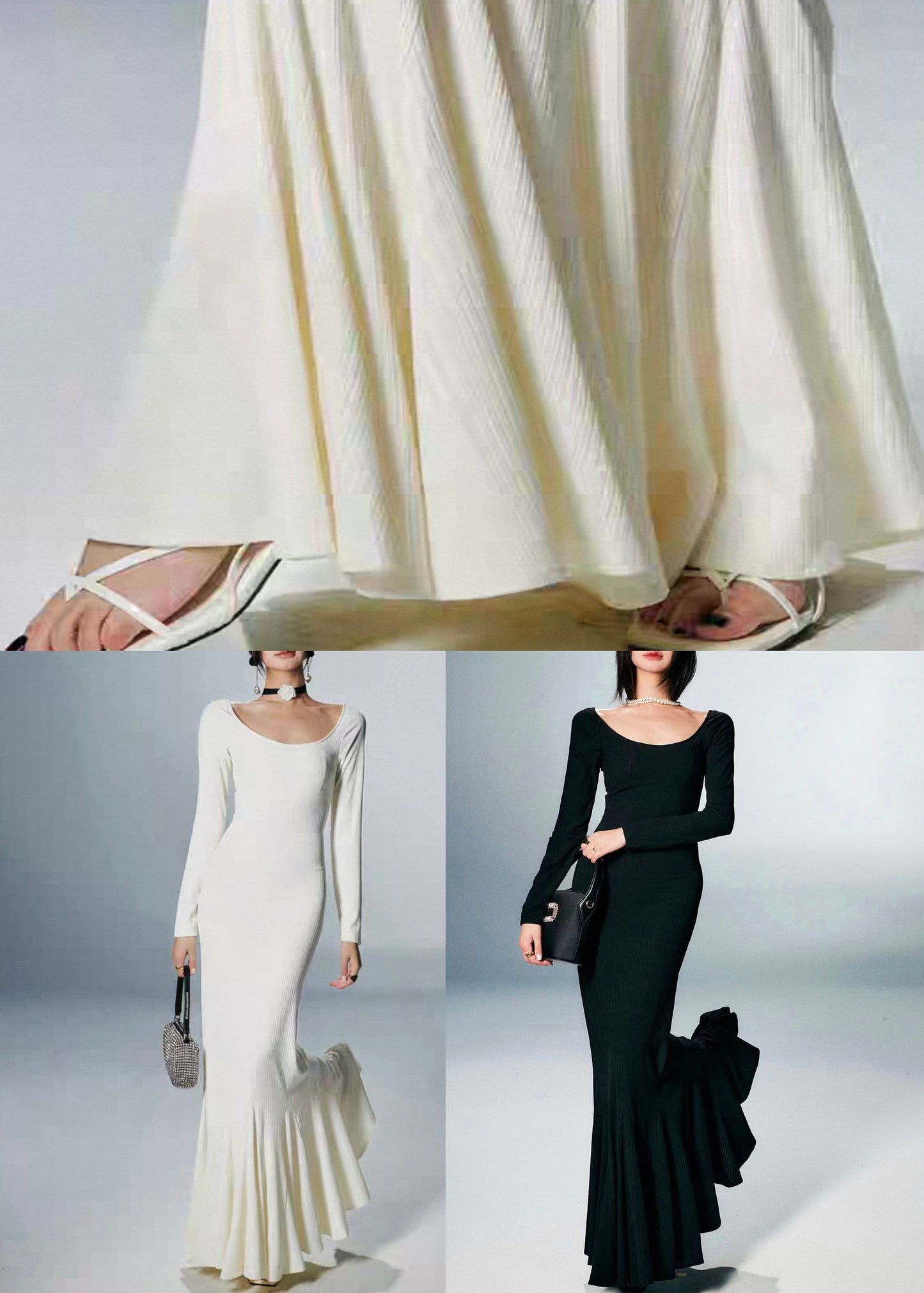 White Cotton Fall Fishtail Dresses O Neck
