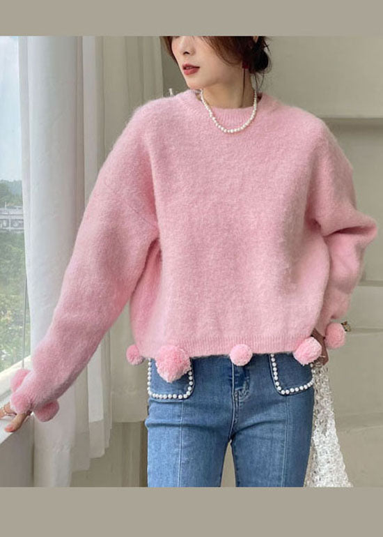 Simple Pink Ma Hai Mao Knit Pullover Spring