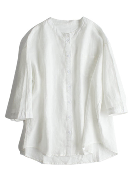 New Green Button Pockets Linen Shirts Summer