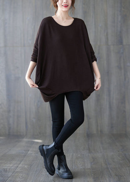 Chocolate O-neck Oversized Cotton Shirt Top Batwing Sleeve