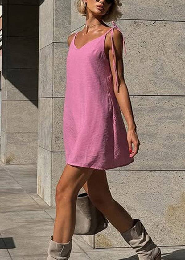 White Backless Lace Up Cotton Mini Dresses Summer