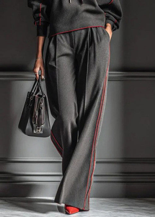Dark Gray Hooded Striped Sweatshirts and Pants Cotton Two Pieces Set Spring