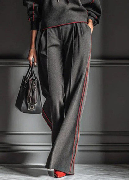 Dark Gray Hooded Striped Sweatshirts and Pants Cotton Two Pieces Set Spring