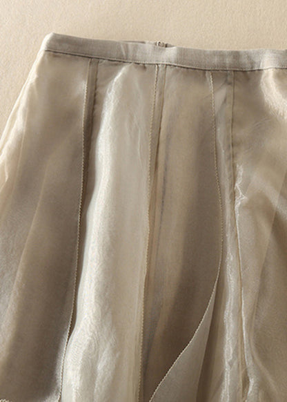 Stylish Champagne Patchwork Wrinkled Chiffon Skirt Spring
