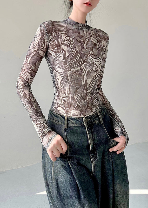 Slim Fit Print Tulle T Shirt Top Fall