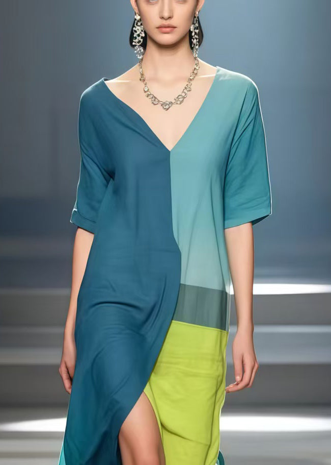 Art Asymmetrical Design Side Open Cotton Ankle Dress Summer