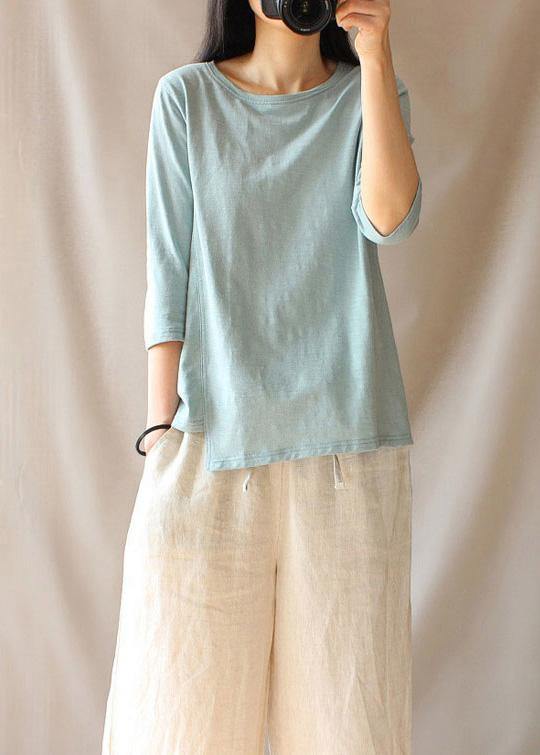 Art O Neck Asymmetric Top Silhouette Inspiration Blue Shirt