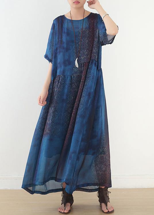 Blue Print Chiffon Loose Spring Ankle Dress