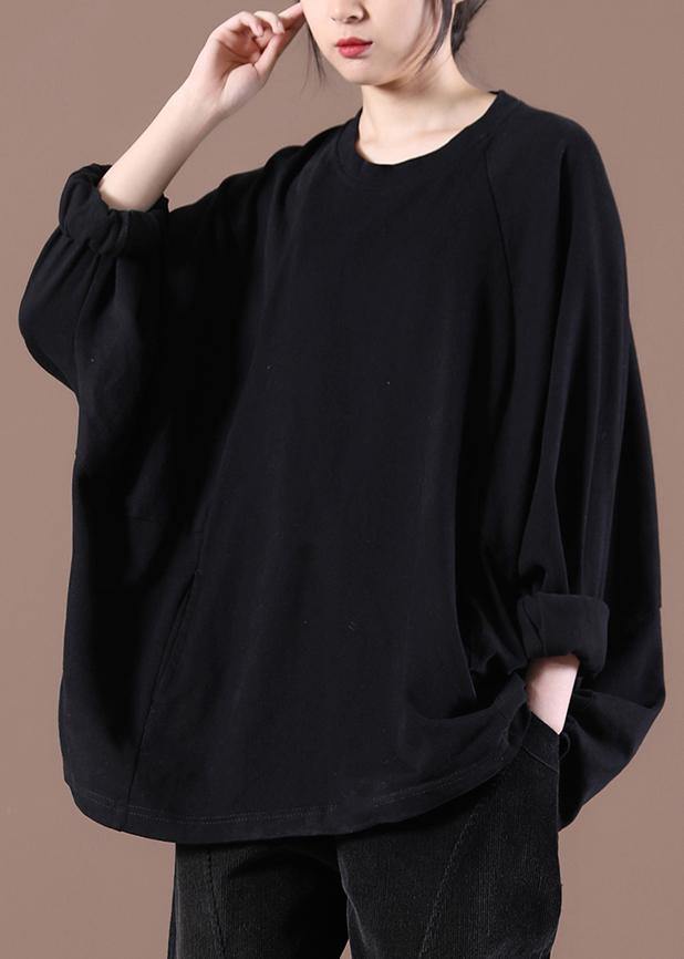 Loose Black O-neck Stand Spring Tops