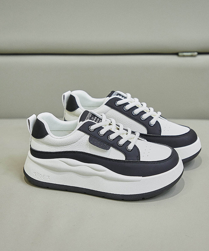 White Splicing Lace Up Platform High Wedge Heels Shoes