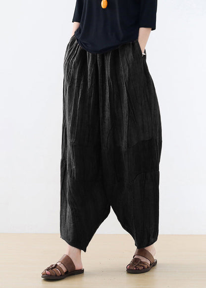 Black Pockets Linen Harem Pants Summer