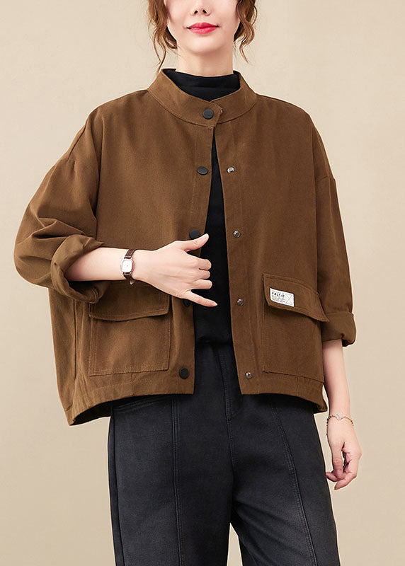 Coffee Pockets Patchwork Button Coats Fall