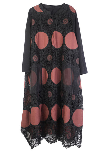 Chocolate Embroideried Pockets Lace Dress Spring