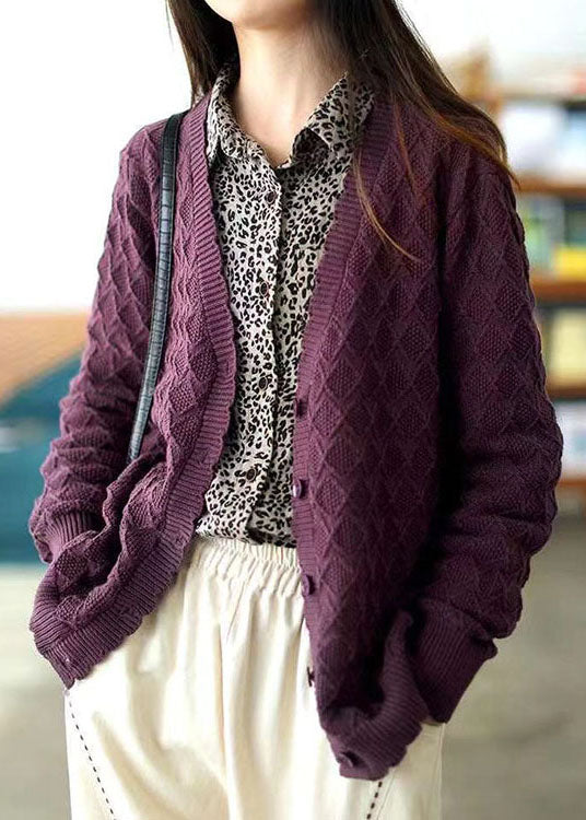 Orange Red V Neck Button Fall Knit Sweater Coat