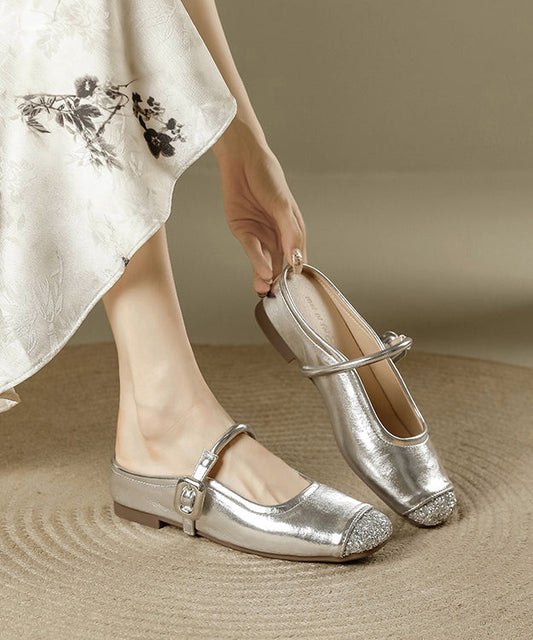 Silver Splicing Buckle Strap Sequins Slide Sandals