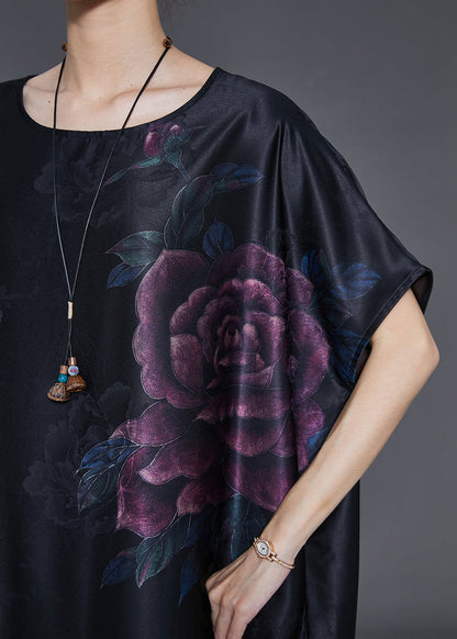 Black Oversized Jacquard Silk Long Dress Summer