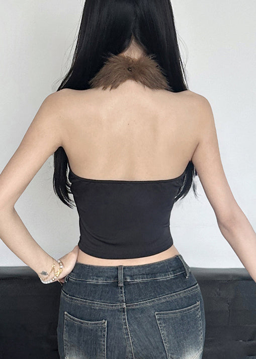 Leopard Backless Fluffy Patchwork Tanks Summer