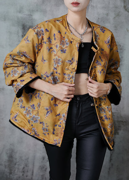 Yellow Print Faux Mink Hair Wear on Both Sides Coats Winter
