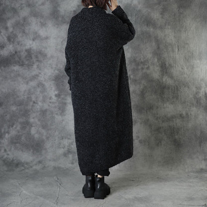 Black Loose Pockets Fall Sweaters Coat
