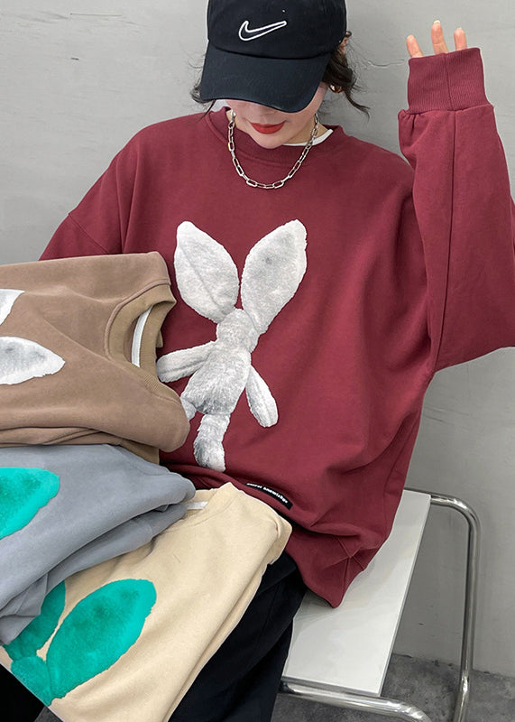 Grey O-neck Character Print Pullover Long Sleeve